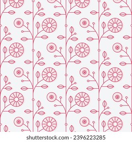 Ethnic floral pattern drawing in linear style on white background