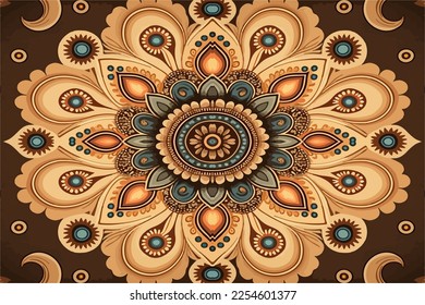 Ethnic floral pattern golden background. Abstract traditional folk antique tribal graphic line. Texture textile fabric Indian patterns. Ornate elegant luxury vintage retro style.