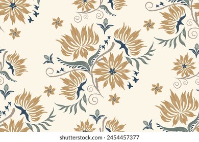 Ethnic Floral pattern paisley embroidery on white background. Ikat flower motif ethnic oriental seamless pattern traditional. Denmark style abstract vector illustration vintage design.