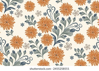 Ethnic Floral pattern paisley embroidery on white background. Ikat flower motif vintage oriental seamless pattern traditional. Aztec style abstract vector illustration vintage 