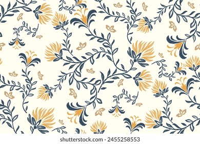 Ethnic Floral pattern paisley embroidery on white background. Ikat flower motif vintage oriental seamless pattern traditional. Aztec style abstract vector illustration vintage 