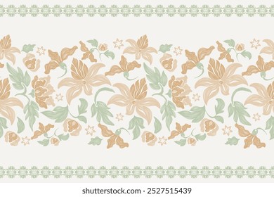 Ethnic Floral pattern paisley embroidery on white background. Ikat flower motif vintage oriental lotus seamless pattern traditional. Aztec style abstract vector illustration vintage 