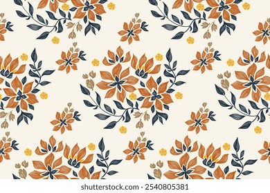 Ethnic Floral pattern paisley embroidery on white background. Ikat flower motif vintage oriental seamless pattern traditional. Aztec ิbohemian style abstract vector illustration boho.