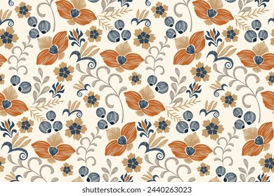 Patrón étnico floral paisley bordado sin costuras sobre fondo blanco. Ikat motivo floral tradicional. Estilo bohemio abstracto ilustración vectorial vintage diseño.