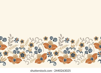 Ethnic Floral pattern paisley seamless embroidery on white background. Ikat flower motif traditional. Bohemian style abstract vector illustration vintage design.