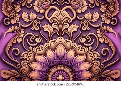Ethnic floral pattern purple background. Abstract traditional folk antique tribal graphic line. Texture textile fabric Indian patterns vector illustration. Ornate elegant luxury vintage retro style.
