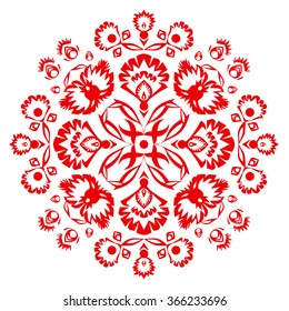 Ethnic floral pattern in red . National oriental ornament. Folk elements of nature ( plants ) on white isolated background. Ethnic design. Elegant wallpapers in vector