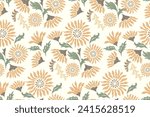 Ethnic Floral pattern seamless embroidery on white background. Silhouette ethnic sunflower flower motif border style abstract vector illustration vintage design for textiles.