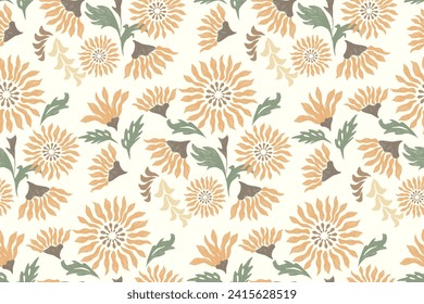 Ethnic Floral pattern seamless embroidery on white background. Silhouette ethnic sunflower flower motif border style abstract vector illustration vintage design for textiles.