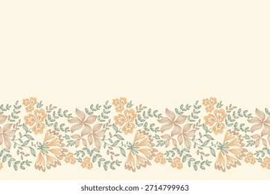 Patrón floral étnico bordado sin fisuras sobre fondo blanco. Silueta étnica girasol flor motivo borde estilo abstracto Ilustración vectorial vintage diseño para textiles.