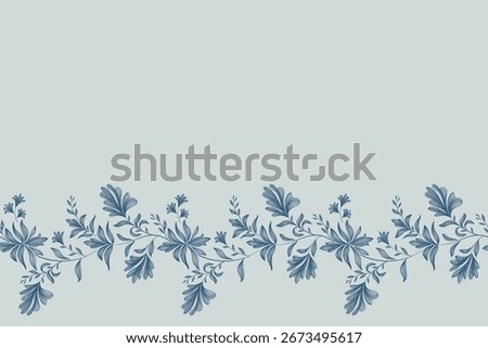 Ethnic Floral Pattern Seamless Indigo Blue IKAT Design Bloom Vintage China Porcelain Print Free Hand Drawing Art.