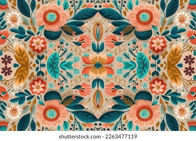 Patrón floral étnico sin fisuras fondo pastel. Resumen de la antigua línea gráfica de flores étnicas de la antigua tribu de la etnia folk tradicional. Ornate elegante tela textil de estilo retro vintage de lujo.