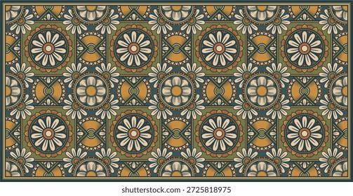 Ethnische Blumenmuster, Vektorgrafik, traditionelle geometrische Mandala-Ornament-Hintergrund, nahtlose Volkskunst textilen Tapete Design für Inneneinrichtung, Modedruck, und kulturelle Projekte.