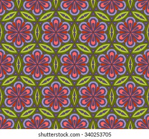 Ethnic floral pattern. Vintage background with red flowers