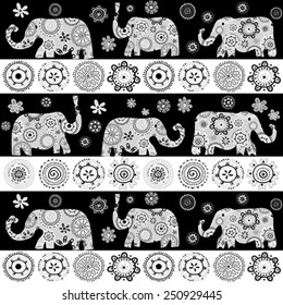 Ethnic floral patterned elephants background