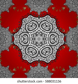 Ethnic, floral, retro, doodle, vector, tribal design element. Seamless pattern for adult coloring book. Zentangle style. Red background. Floral doodle.
