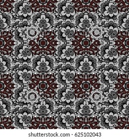 Ethnic, floral, retro, doodle, vector, tribal design element. Brown background. Zentangle style. Floral doodle. Seamless pattern for adult coloring book.