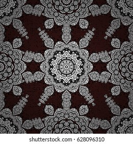 Ethnic, floral, retro, doodle, vector, tribal design element. Brown background. For adult coloring book. Zentangle style. Floral doodle.