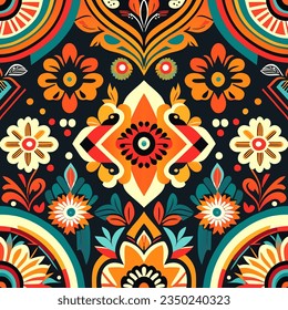 Ethnic floral seamless pattern. Abstract kaleidoscope fabric design texture