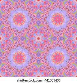 Ethnic floral seamless pattern. Abstract ornamental pattern. Pink blue