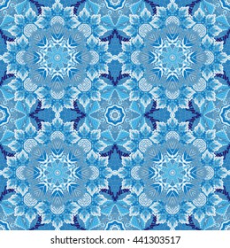 Ethnic floral seamless pattern. Abstract ornamental pattern. Winter blue