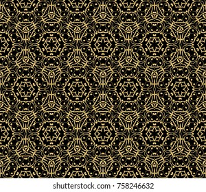 Ethnic floral seamless pattern. Abstract ornamental vector illustration. Beauty fashion design. Black, gold color