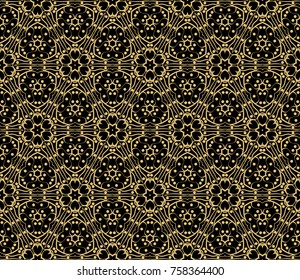 Ethnic floral seamless pattern. Abstract ornamental vector illustration. Beauty fashion design. Black, gold color
