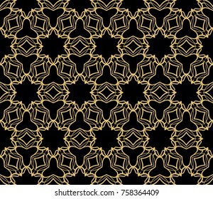 Ethnic floral seamless pattern. Abstract ornamental vector illustration. Beauty fashion design. Black, gold color