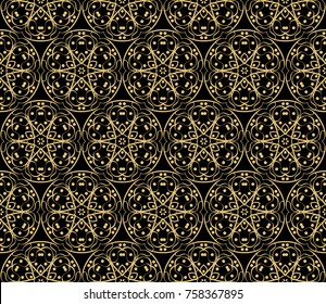 Ethnic floral seamless pattern. Abstract ornamental vector illustration. Beauty fashion design. Black, gold color