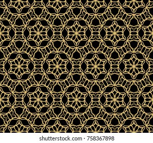 Ethnic floral seamless pattern. Abstract ornamental vector illustration. Beauty fashion design. Black, gold color