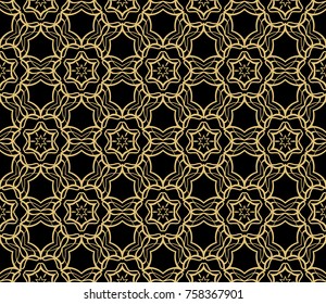 Ethnic floral seamless pattern. Abstract ornamental vector illustration. Beauty fashion design. Black, gold color