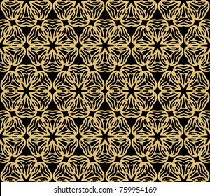 Ethnic floral seamless pattern. Abstract ornamental vector illustration. Beauty fashion design. Black, gold color