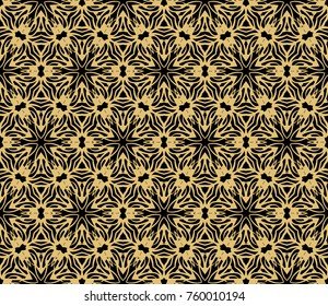 Ethnic floral seamless pattern. Abstract ornamental vector illustration. Beauty fashion design. Black, gold color