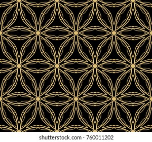 Ethnic floral seamless pattern. Abstract ornamental vector illustration. Beauty fashion design. Black, gold color