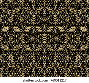 Ethnic floral seamless pattern. Abstract ornamental vector illustration. Beauty fashion design. Black, gold color
