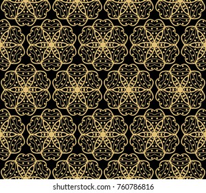 Ethnic floral seamless pattern. Abstract ornamental vector illustration. Beauty fashion design. Black, gold color