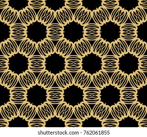 Ethnic floral seamless pattern. Abstract ornamental vector illustration. Beauty fashion design. Black, gold color