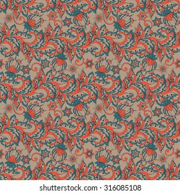 ethnic floral seamless pattern in batik style. 