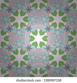 Ethnic floral seamless pattern in blue, gray and green colors. Vector illustration.