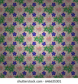 Ethnic floral seamless pattern in blue, yellow and pink colors. Vector illustration.
