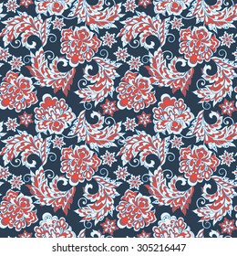 Ethnic Floral seamless pattern. Folkloric Batik vector ornament.