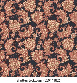 Ethnic Floral seamless pattern. Folkloric Batik vector ornament.