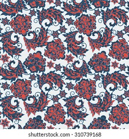 Ethnic Floral seamless pattern. Folkloric Batik vector ornament.