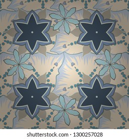Ethnic floral seamless pattern in gray, beige and blue colors. Vector illustration.