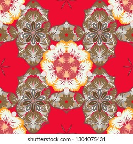 Ethnic floral seamless pattern in gray, red and brown colors. Vector illustration.