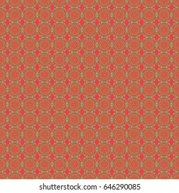 Ethnic floral seamless pattern in green, pink and orange colors. Vector illustration.