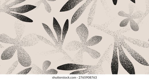 Ethnic floral seamless pattern with grunge geometric elements, brush doodles, and botanical collage. Vector illustration.
