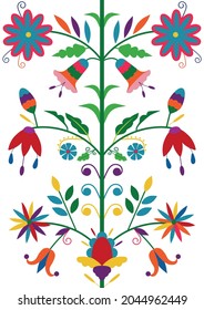 Ethnic floral seamless pattern isolated on white background. Mexican traditional Otomi Tenango embroidery style. For card, cover, flyer, banner, textile.