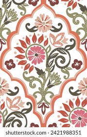 Ethnic floral seamless pattern.  Jacobean Beautiful motif and elements. Mughal styel  flower  with pattern design. Traditional Vintage art