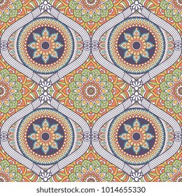 Ethnic floral seamless pattern with mandalas